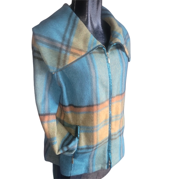 Madison Hill Plaid Blue and Yellow Wool Blend Jacket M - Picture 2 of 6
